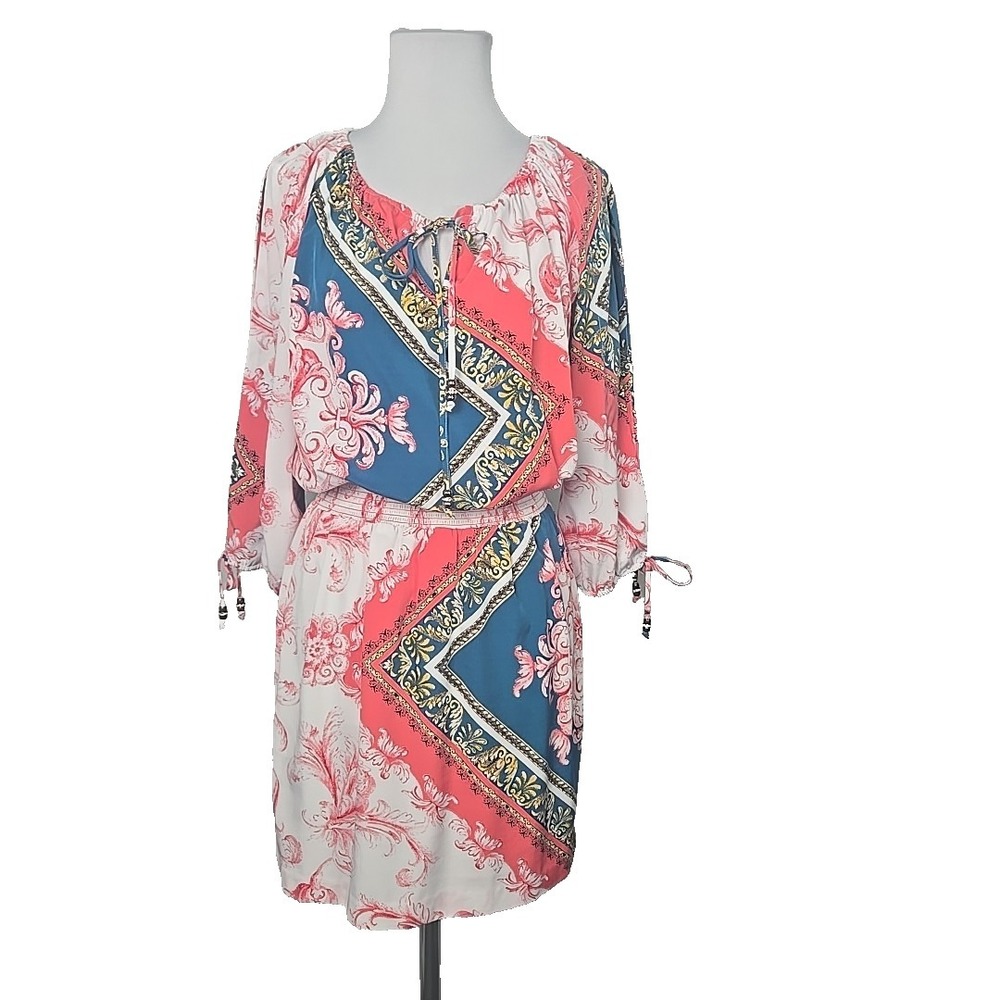 Cache Paisley Print  3/4 Slit‎ Sleeve Blouson Mini Dress Small S